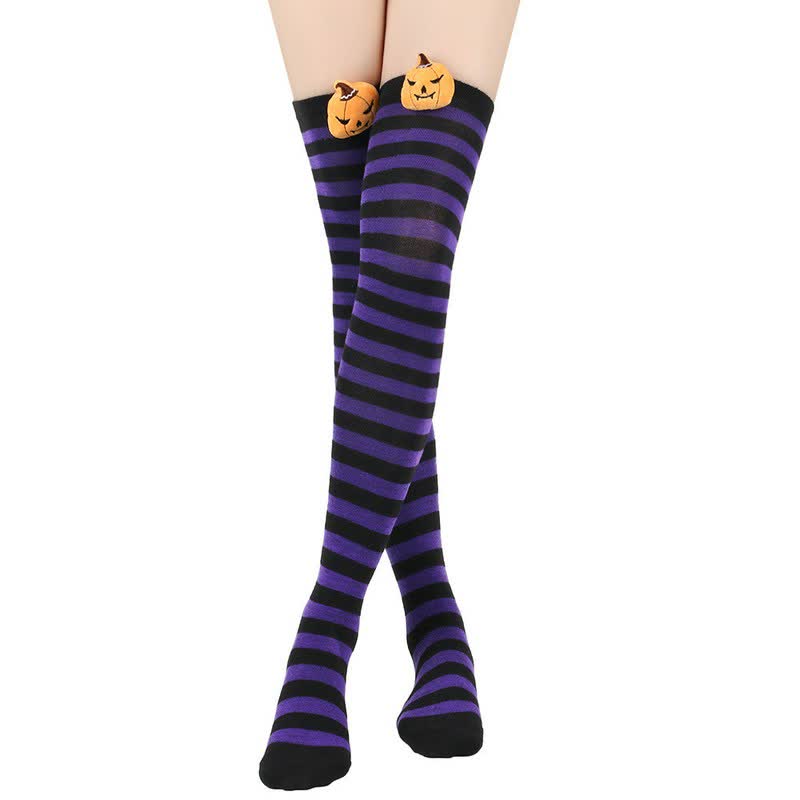Chaussettes hautes citrouille d'Halloween (3 paires) - Violet - One Size - image 2