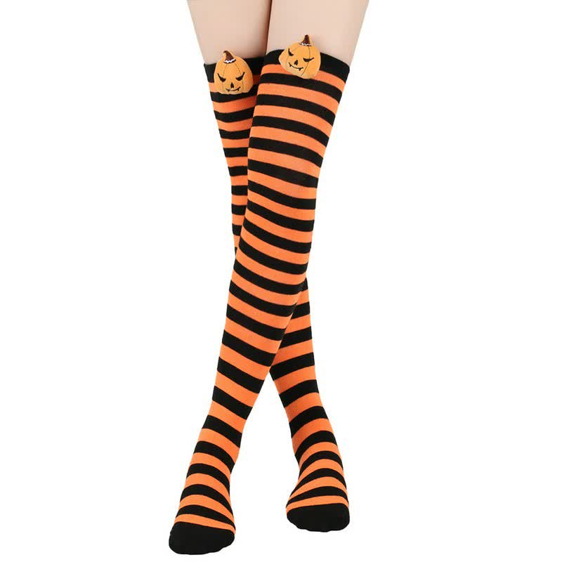 Chaussettes hautes citrouille d'Halloween (3 paires) - Orange-A - One Size - image 5