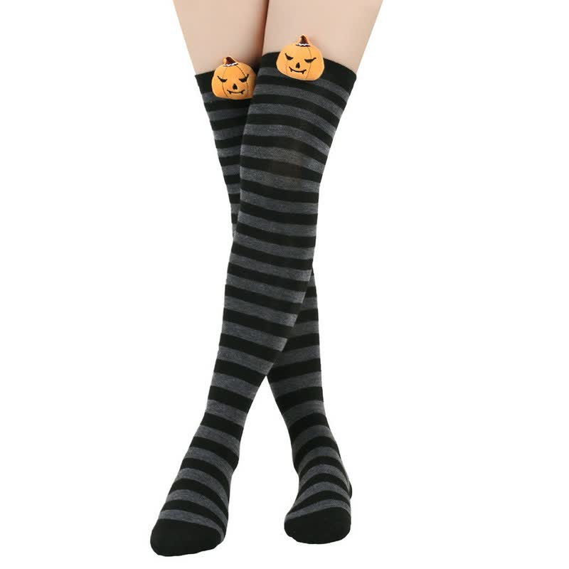 Chaussettes hautes citrouille d'Halloween (3 paires) - Gris - One Size - image 3