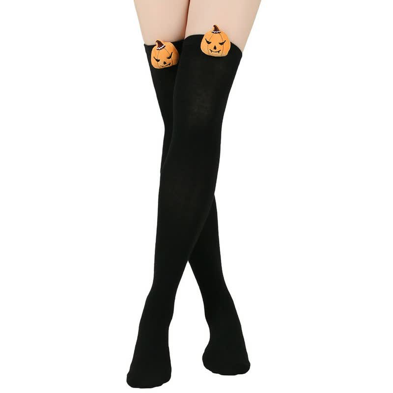 Chaussettes hautes citrouille d'Halloween (3 paires) - Noir - One Size - image 6