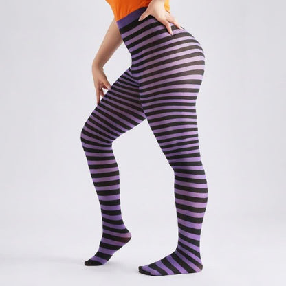 Collants à rayures Halloween taille haute avec pieds (2 paires) - Violet - One Size - image 3