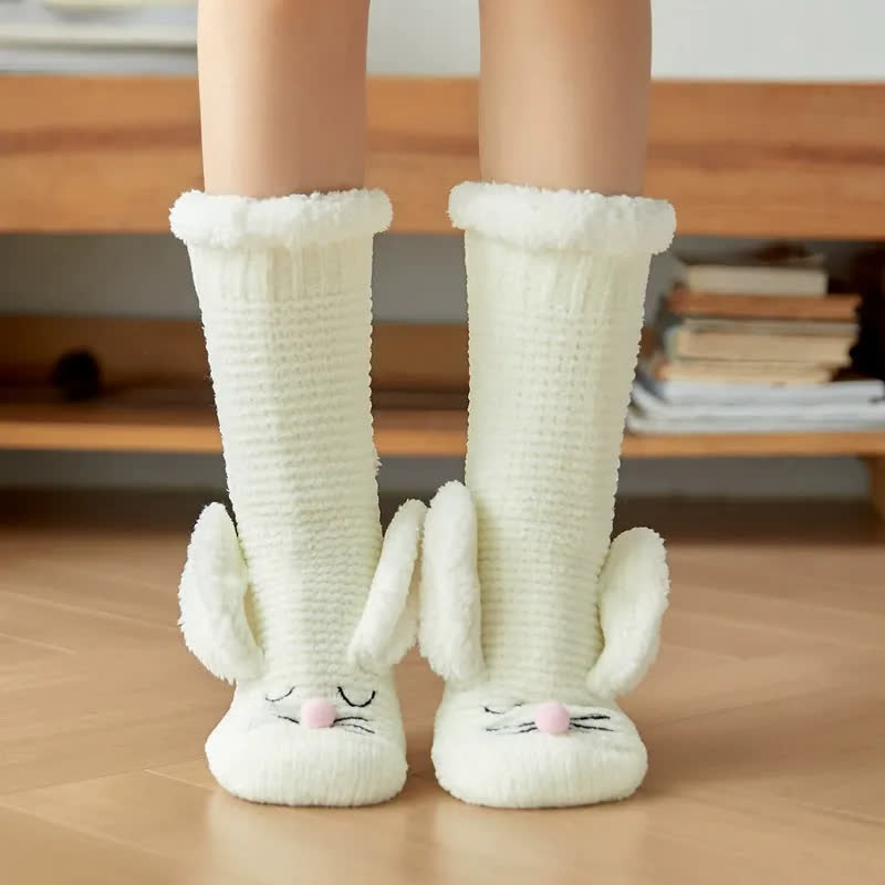 Chaussettes-chaussons douillettes doublées en polaire à motif lapin - Blanc - 42(US2-8) - image 1
