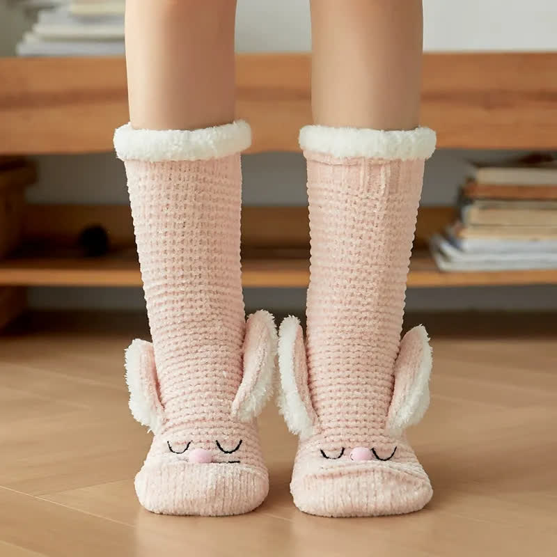 Chaussettes-chaussons douillettes doublées en polaire à motif lapin - Rose clair - 42(US2-8) - image 2