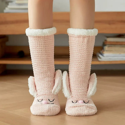 Chaussettes-chaussons douillettes doublées en polaire à motif lapin - Rose clair - 42(US2-8) - image 2
