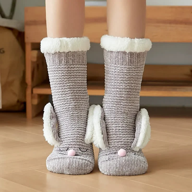Chaussettes-chaussons douillettes doublées en polaire à motif lapin - Gris clair - 42(US2-8) - image 4