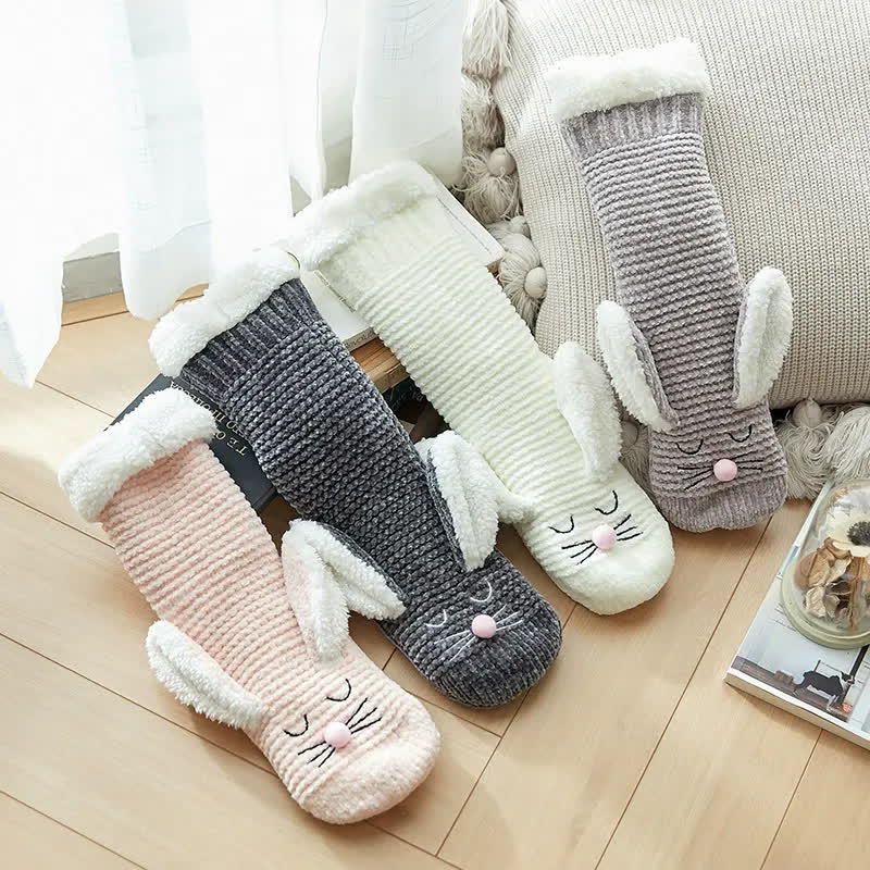 Chaussettes-chaussons douillettes doublées en polaire à motif lapin - image 0