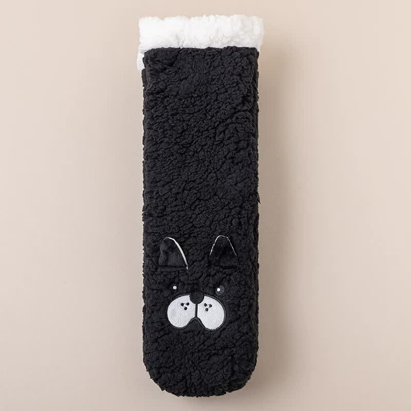 Chaussettes-chaussons d'intérieur en peluche douce avec motif chat - Noir - UE36-39 (US3-5) - image 1