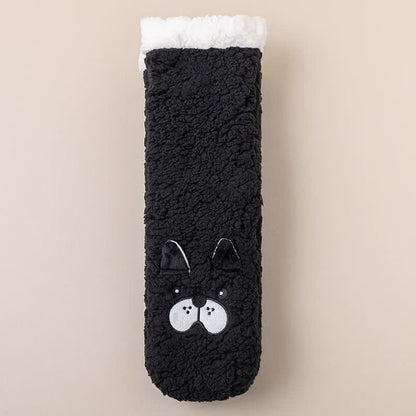 Chaussettes-chaussons d'intérieur en peluche douce avec motif chat - Noir - UE36-39 (US3-5) - image 1
