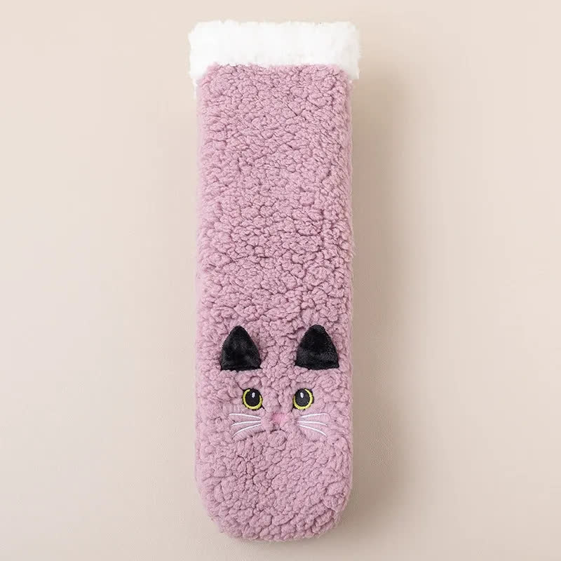 Chaussettes-chaussons d'intérieur en peluche douce avec motif chat - Violet - UE36-39 (US3-5) - image 3