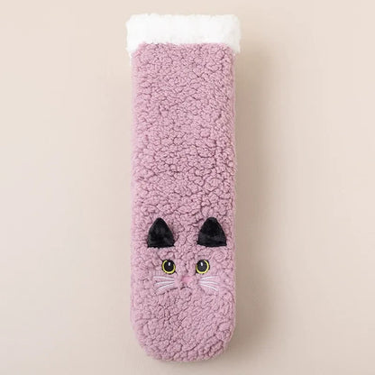 Chaussettes-chaussons d'intérieur en peluche douce avec motif chat - Violet - UE36-39 (US3-5) - image 3