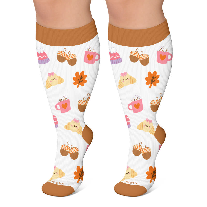Chaussettes de compression fantaisie d'automne grandes tailles - Blanc - 4XL - image 4