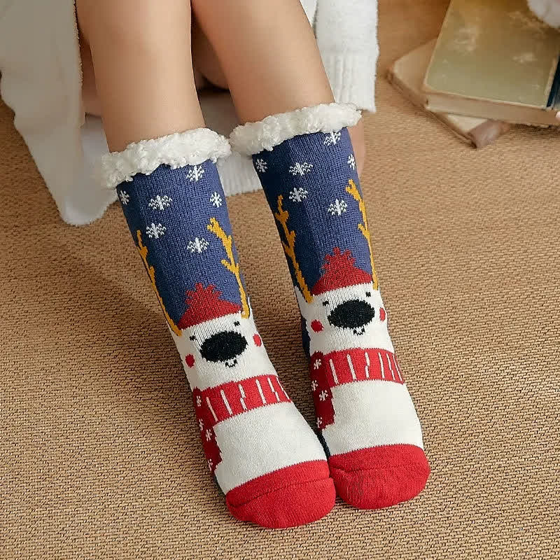 Chaussettes-chaussons douillettes en sherpa avec ours de Noël - Bleu - 42(US2-8) - image 5