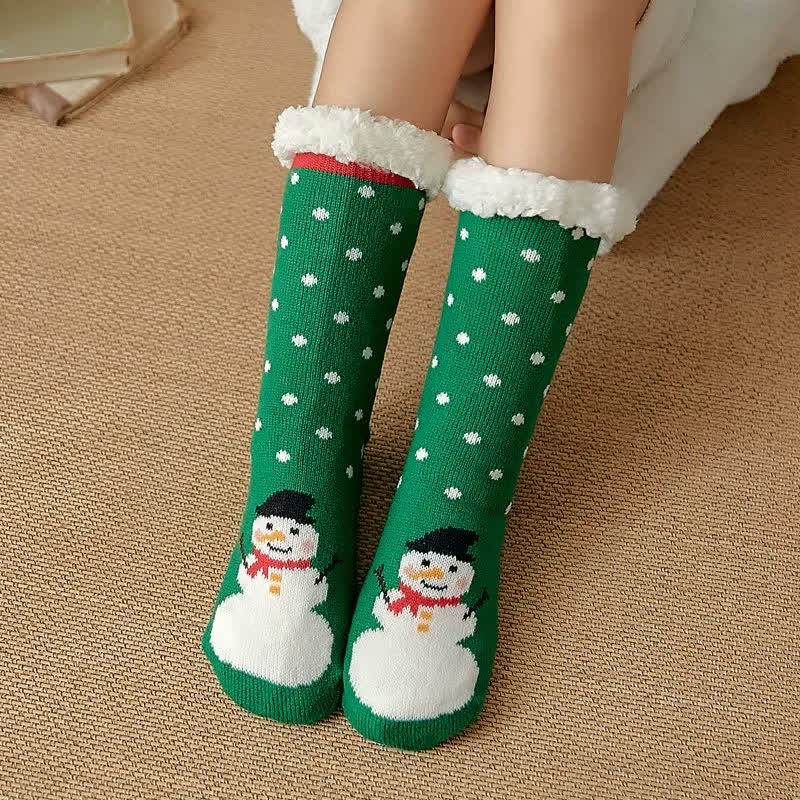 Chaussettes-chaussons douillettes en sherpa avec ours de Noël - Vert - 42(US2-8) - image 3