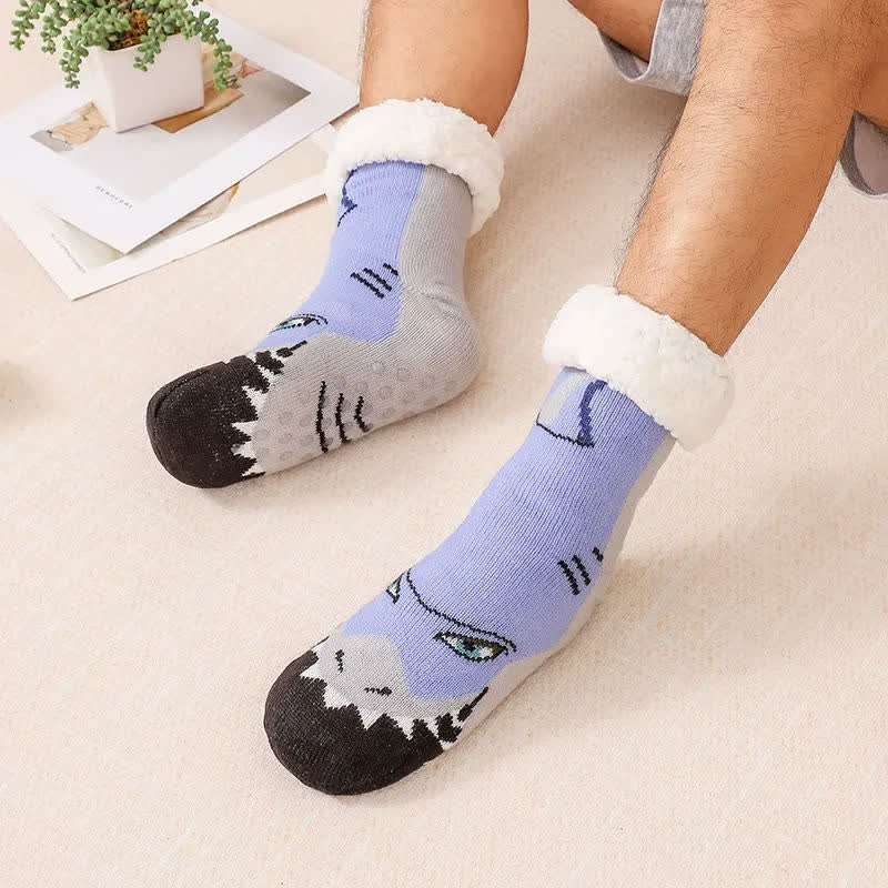Chaussettes-chaussons douillettes en maille doublées polaire à motifs animaux - Bleu clair - EU37-44(US4-10) - image 2