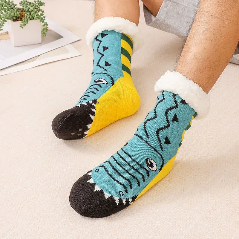 Chaussettes-chaussons douillettes en maille doublées polaire à motifs animaux - Vert - EU37-44(US4-10) - image 0