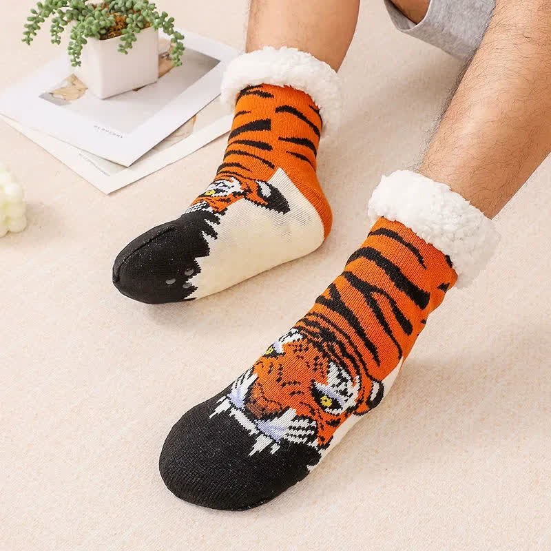 Chaussettes-chaussons douillettes en maille doublées polaire à motifs animaux - Orange - EU37-44(US4-10) - image 4
