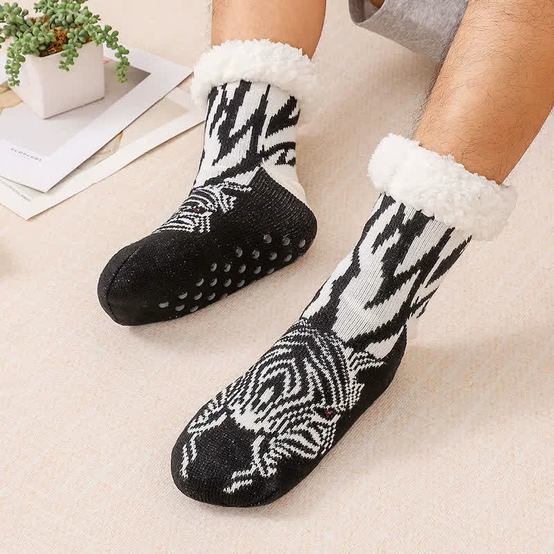 Chaussettes-chaussons douillettes en maille doublées polaire à motifs animaux - Noir - EU37-44(US4-10) - image 6