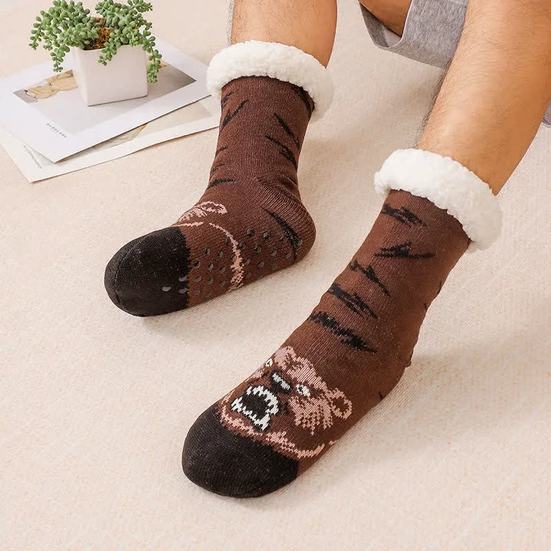 Chaussettes-chaussons douillettes en maille doublées polaire à motifs animaux - Brun - EU37-44(US4-10) - image 1