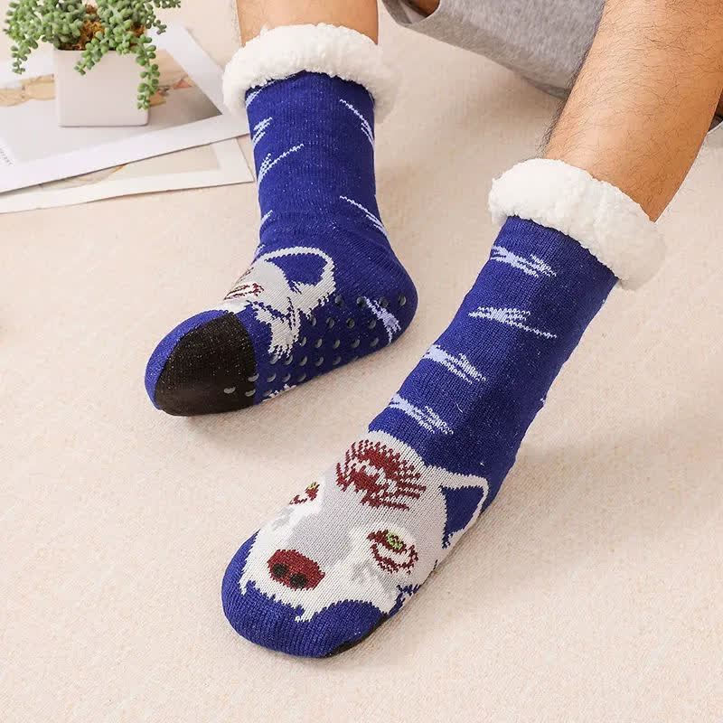 Chaussettes-chaussons douillettes en maille doublées polaire à motifs animaux - Bleu marine - EU37-44(US4-10) - image 3