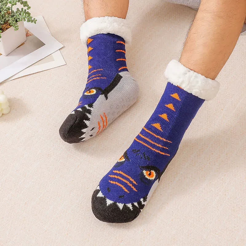 Chaussettes-chaussons douillettes en maille doublées polaire à motifs animaux - Bleu foncé - EU37-44(US4-10) - image 5