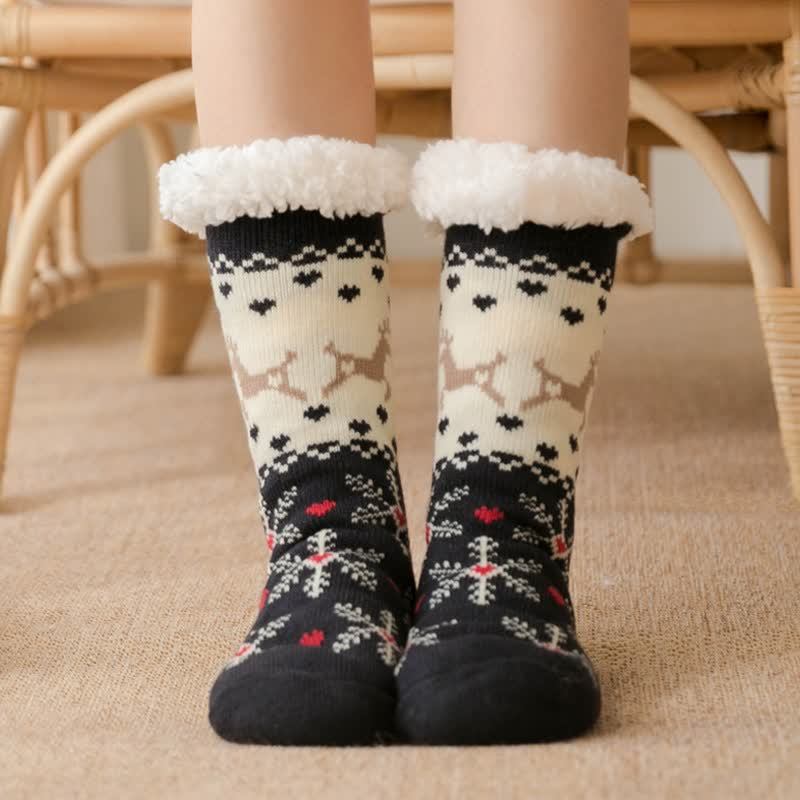 Chaussettes-chaussons douillettes de Noël en jacquard doublées de polaire - Noir - 42(US2-8) - image 1