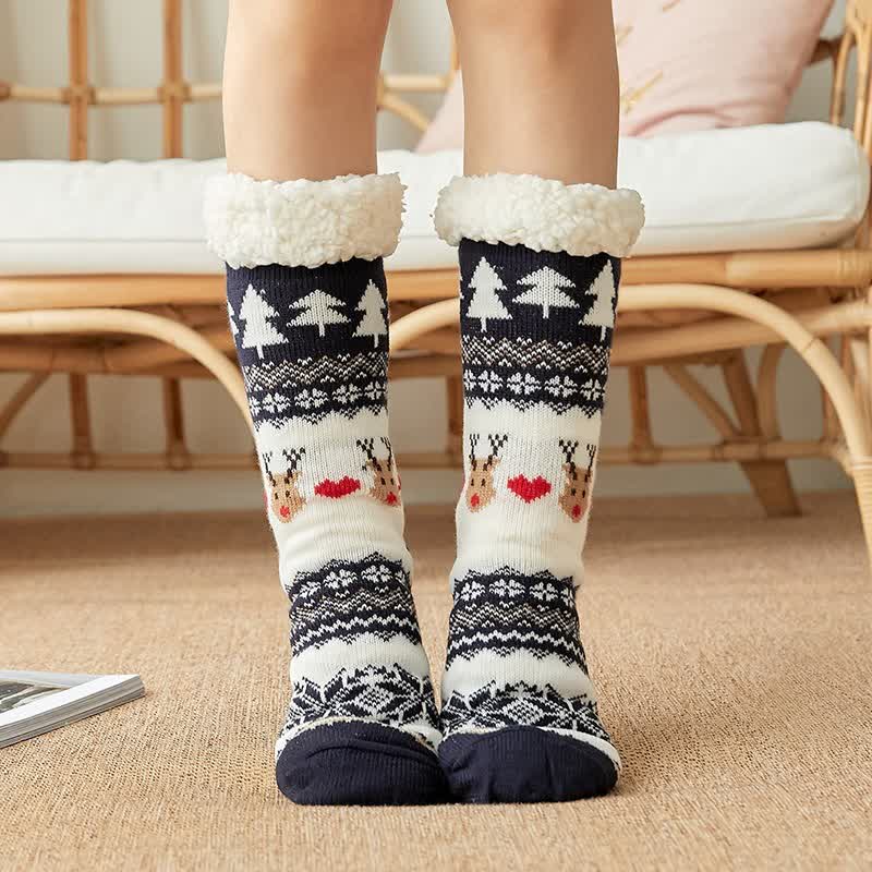 Chaussettes-chaussons douillettes de Noël en jacquard doublées de polaire - Bleu marine - 42(US2-8) - image 4