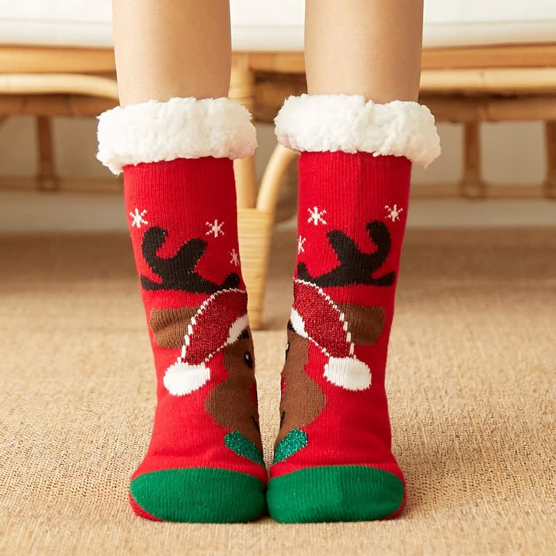 Chaussettes-chaussons douillettes de Noël en jacquard doublées de polaire - Rouge - 42(US2-8) - image 3
