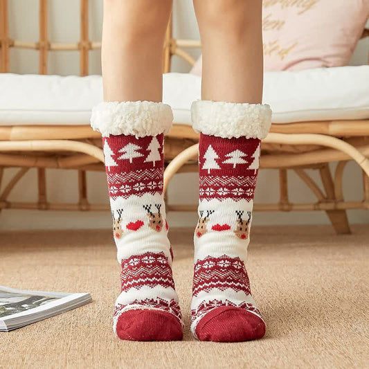Chaussettes-chaussons douillettes de Noël en jacquard doublées de polaire - Vin - 42(US2-8) - image 0