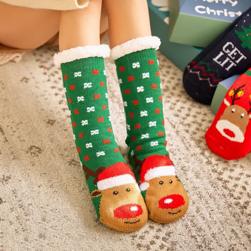 Chaussettes-chaussons douillettes de Noël en jacquard doublées de polaire - Vert - 42(US2-8) - image 2