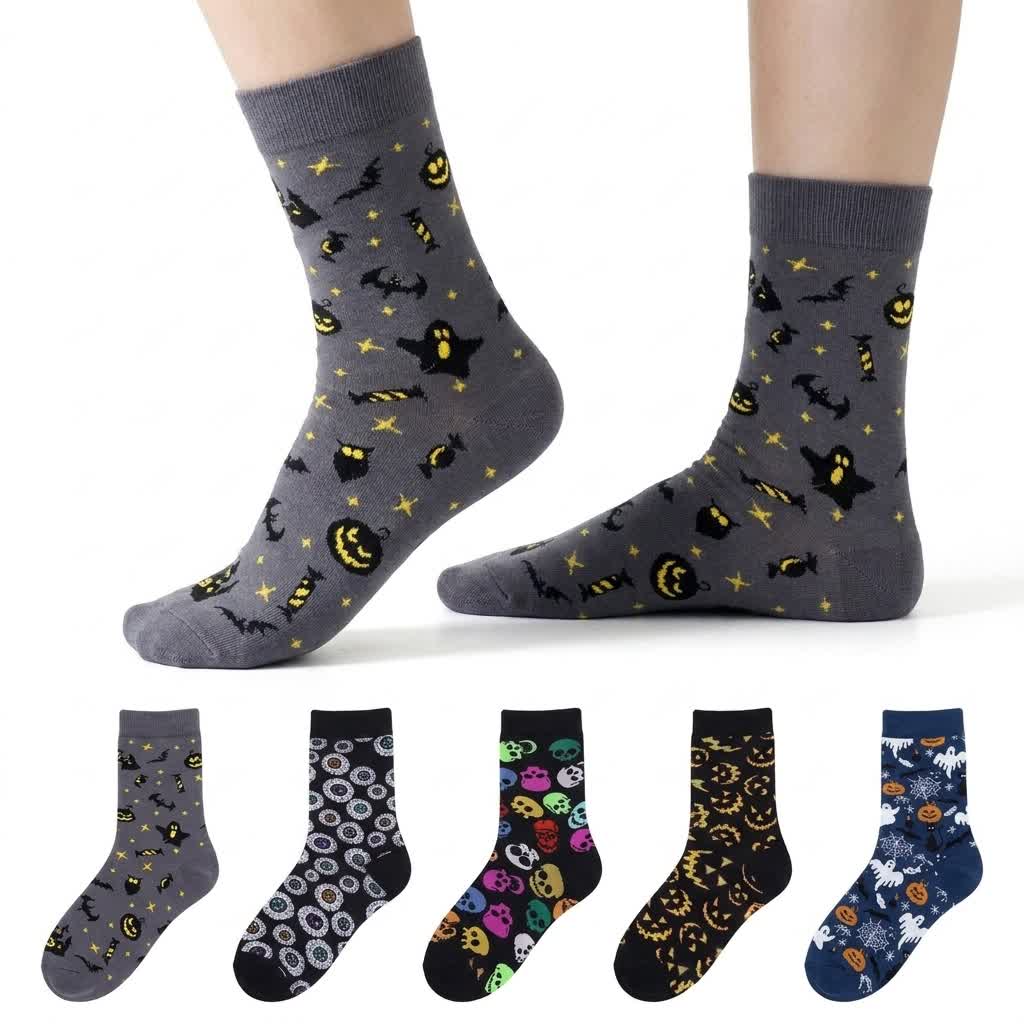 Chaussettes fantaisie d'Halloween (5 paires) - A+B+C+D+E - UE36-43 (US3-9) - image 0