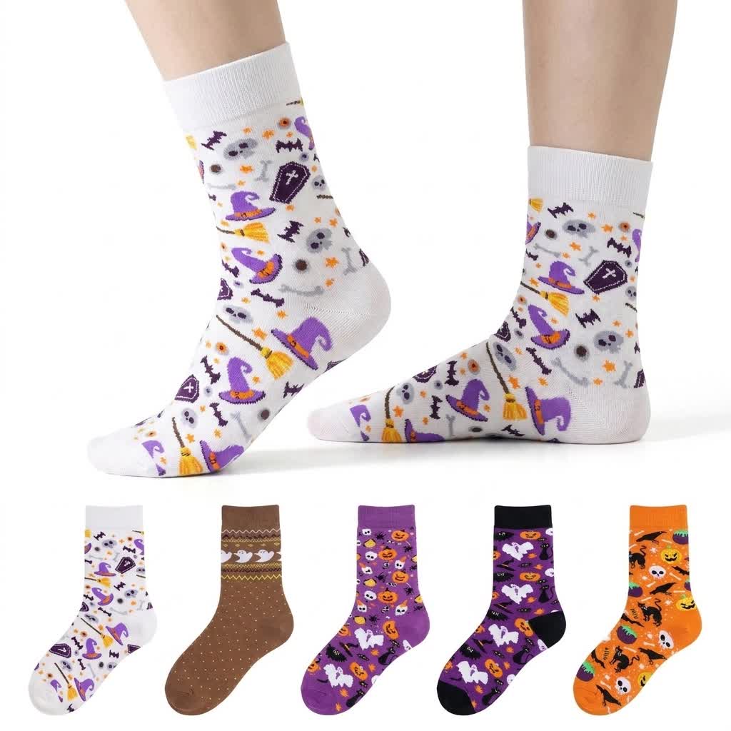 Chaussettes de fête d'Halloween (5 paires) - A+B+C+D+E - UE36-43 (US3-9) - image 0