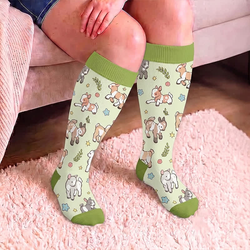 Chaussettes de compression grandes tailles à motifs animaux et fleurs - image 1