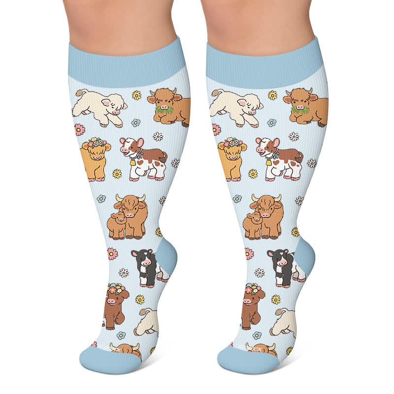 Chaussettes de compression grandes tailles à motifs animaux et fleurs - Bleu - 4XL - image 4