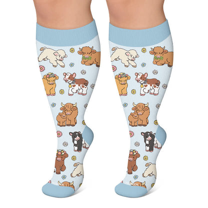 Chaussettes de compression grandes tailles à motifs animaux et fleurs - Bleu - 4XL - image 4