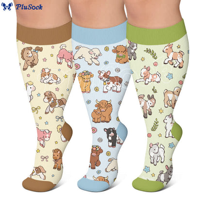 Chaussettes de compression grandes tailles à motifs animaux et fleurs - image 0
