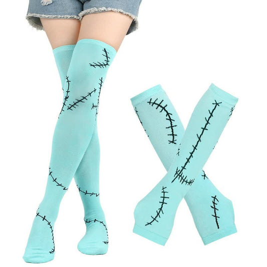 Ensemble de chaussettes hautes imprimées cousues et de gants - Bleu ciel (Chaussettes avec gants) - UE36-43 (US3-9) - image 0