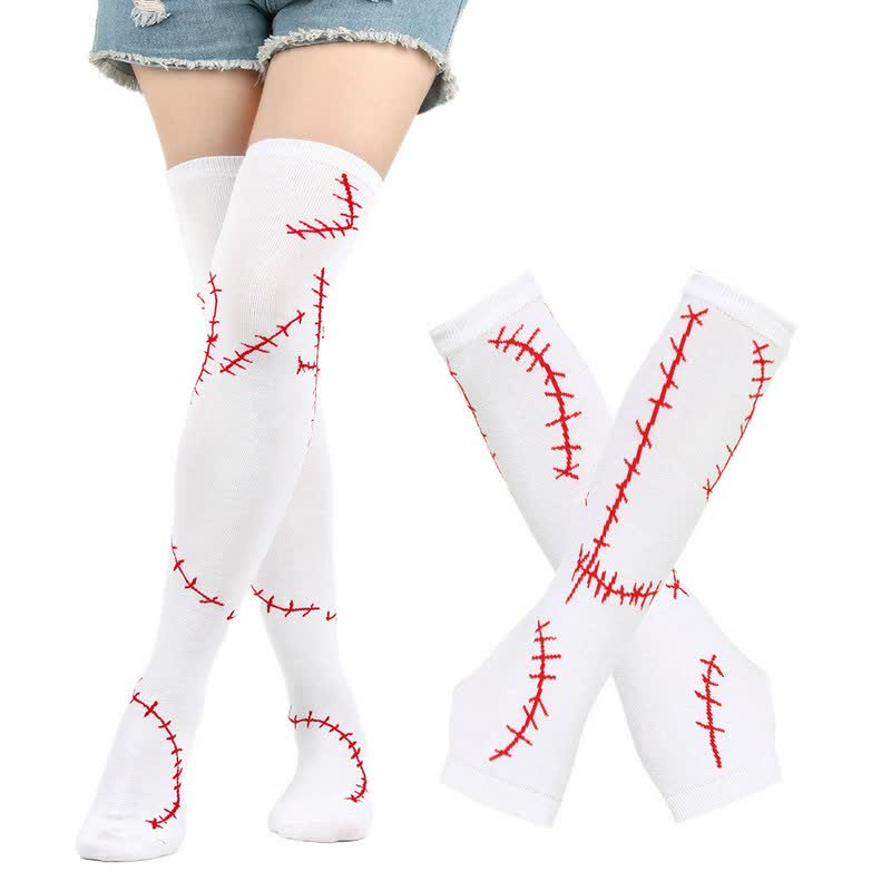 Ensemble de chaussettes hautes imprimées cousues et de gants - Rouge (Chaussettes avec gants) - UE36-43 (US3-9) - image 1