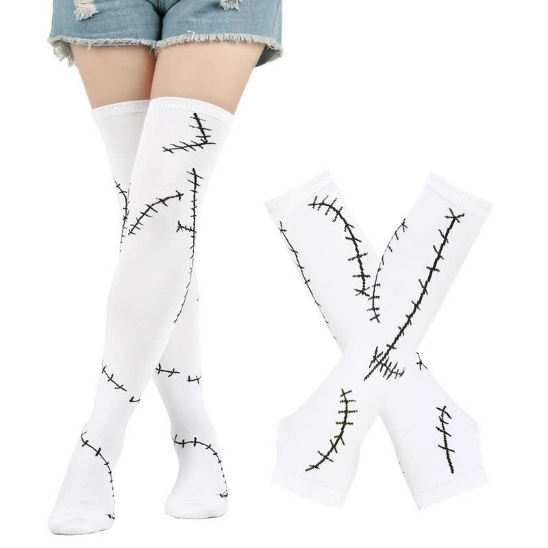 Ensemble de chaussettes hautes imprimées cousues et de gants - Noir (Chaussettes avec gants) - UE36-43 (US3-9) - image 2