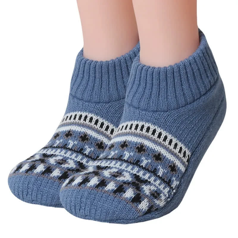 Chaussettes-chaussons d'hiver confortables en tricot nordique - Bleu - XL - image 6