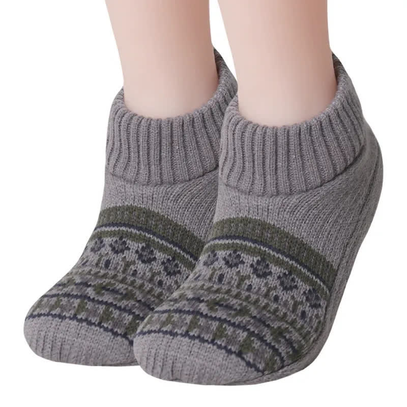 Chaussettes-chaussons d'hiver confortables en tricot nordique - Gris - XL - image 1
