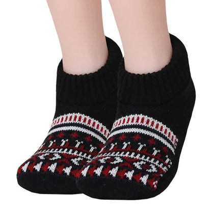 Chaussettes-chaussons d'hiver confortables en tricot nordique - Noir - XL - image 2