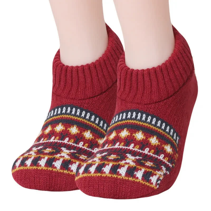 Chaussettes-chaussons d'hiver confortables en tricot nordique - Rouge - XL - image 4