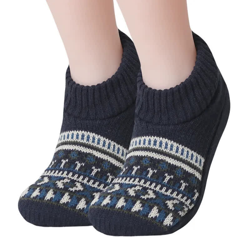 Chaussettes-chaussons d'hiver confortables en tricot nordique - Bleu marine - XL - image 3