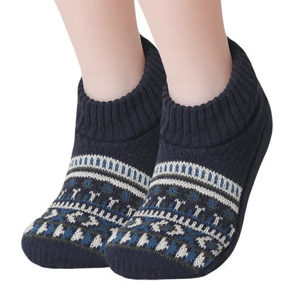 Chaussettes-chaussons d'hiver confortables en tricot nordique - Bleu marine - XL - image 3