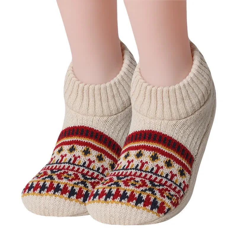 Chaussettes-chaussons d'hiver confortables en tricot nordique - Beige - XL - image 5