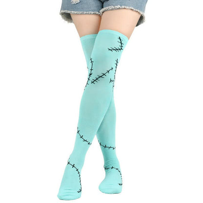 Chaussettes hautes imprimées cousues (3 paires) - Bleu ciel - UE36-43 (US3-9) - image 1