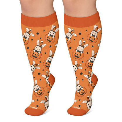 Chaussettes de compression grande taille tête de mort citrouille lapin - Orange - 4XL - image 6
