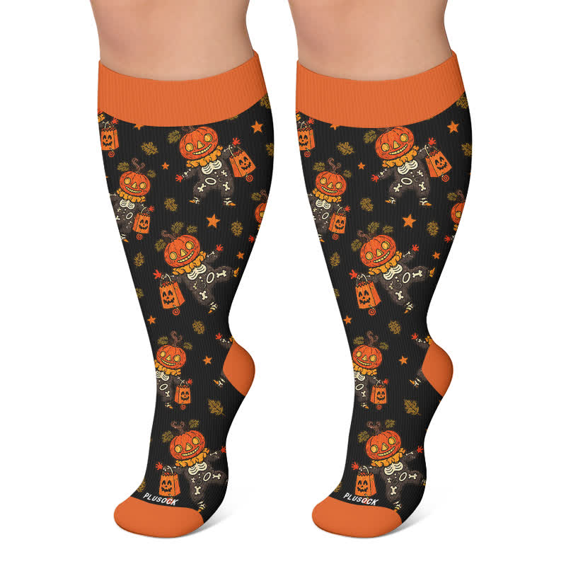 Chaussettes de compression grande taille tête de mort citrouille lapin - Noir - 4XL - image 5