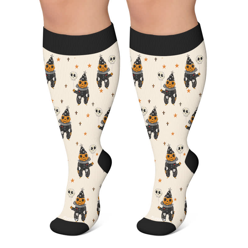 Chaussettes de compression grande taille tête de mort citrouille lapin - Beige - 4XL - image 4