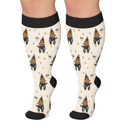 Chaussettes de compression grande taille tête de mort citrouille lapin - Beige - 4XL - image 4